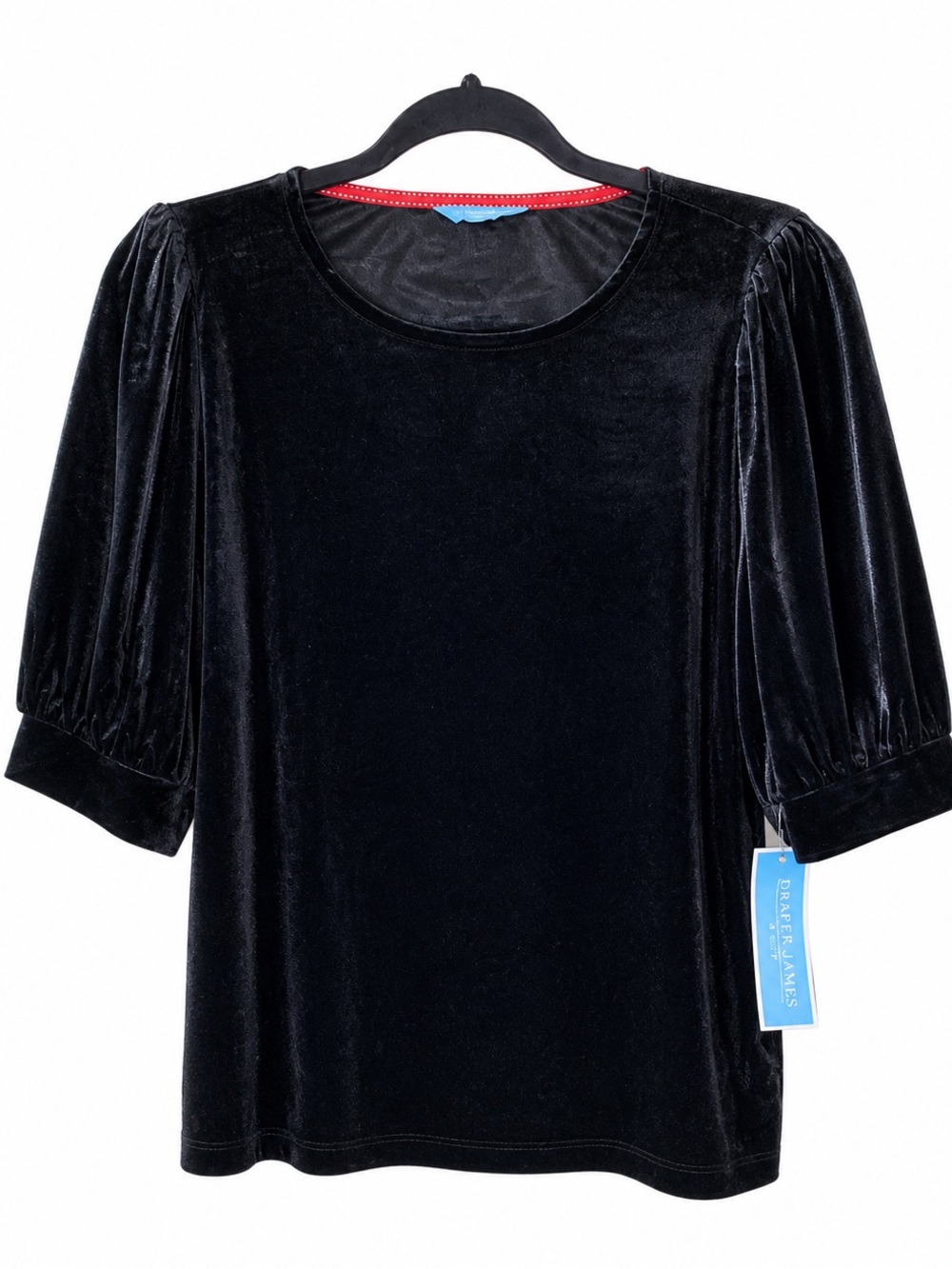 DRAPER JAMES Black Velvet Puff Sleeve Blouse Elegant Evening Cocktail Party Top - Picture 2 of 12
